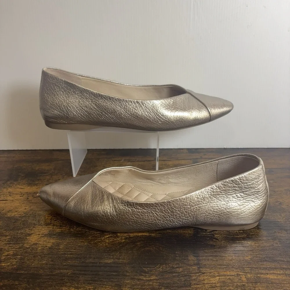 Birdies Goldfinch Leather Flats Womens 7.5 Champagne Metallic Gold Classic